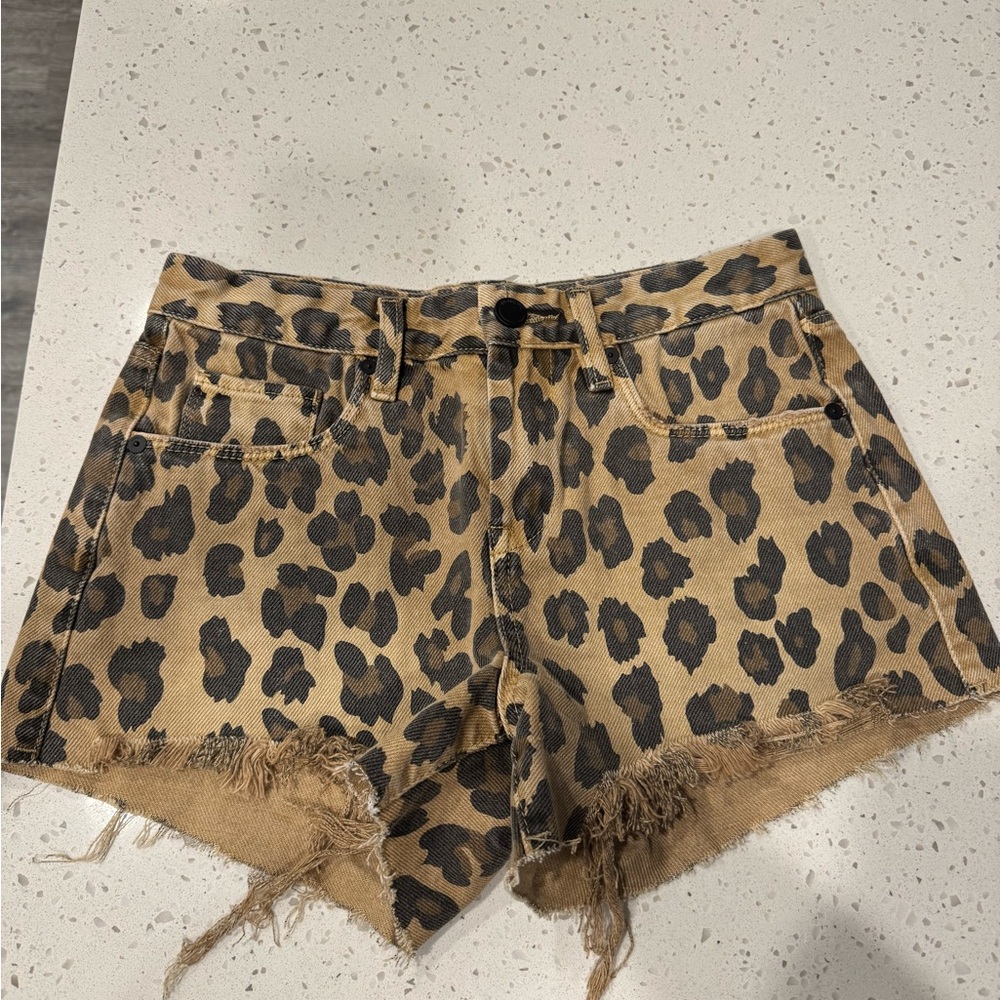 Blank NYC Leopard Print Frayed Hem Jean Shorts